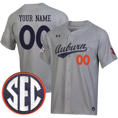 Custom Auburn Tigers Baseball Grey Jersey - All Stitched