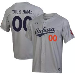 Alternative view of Custom Auburn Tigers Baseball Grey Jersey - All Stitched