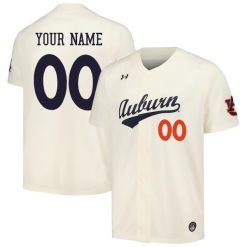 Alternative view of Custom Auburn Tigers Baseball Cream Jersey - All Stitched