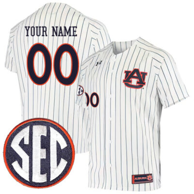 Custom Auburn Tigers Baseball White Pinstripe Jersey - All Stitched