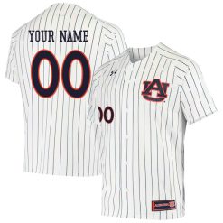 Alternative view of Custom Auburn Tigers Baseball White Pinstripe Jersey - All Stitched
