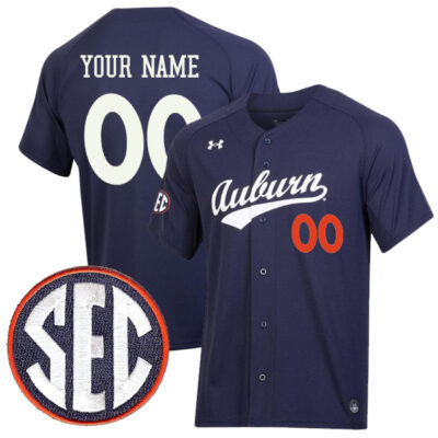 Custom Auburn Tigers Baseball Navy Jersey - All Stitched