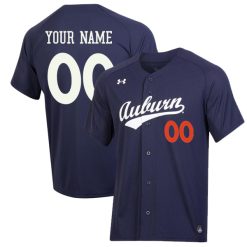Alternative view of Custom Auburn Tigers Baseball Navy Jersey - All Stitched