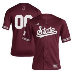 Alternative view of Custom Mississippi State Bulldogs Retro Maroon Baseball Jersey - All Stitched