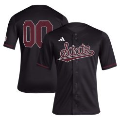 Alternative view of Custom Mississippi State Bulldogs Black Baseball Jersey - All Stitched