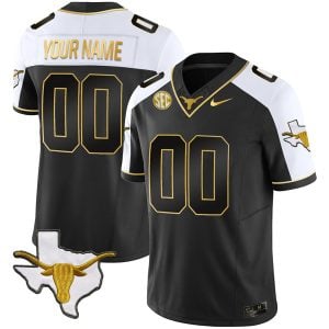 Custom Texas Longhorns Football Alternate Black Gold Jersey - All Stitched