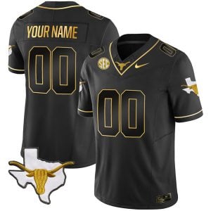 Custom Texas Longhorns Football Black Gold Jersey - All Stitched