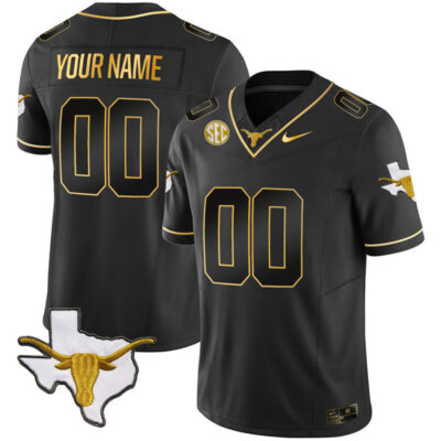 Custom Texas Longhorns Football Black Gold Jersey - All Stitched