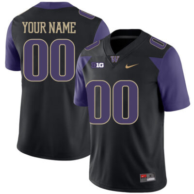 Custom Washington Huskies Football Black Alternate Jersey - All Stitched