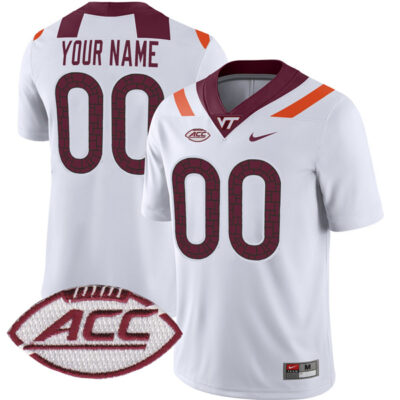 Custom Virginia Tech Hokies Football White Away Game Jersey - All Stitched