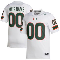 Custom Miami Hurricanes Football White Away Game Jersey - All Stitched