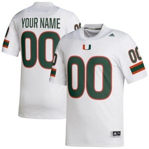 Custom Miami Hurricanes Football White Away Game Jersey - All Stitched