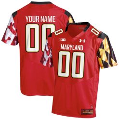 Custom Maryland Terrapins Football Red Home Game Jersey - All Stitched