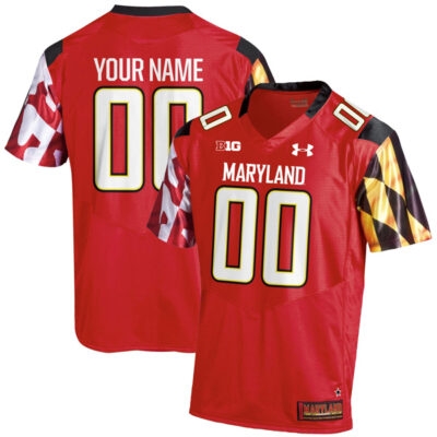 Custom Maryland Terrapins Football Red Home Game Jersey - All Stitched