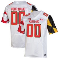 Custom Maryland Terrapins Football White Away Game Jersey - All Stitched