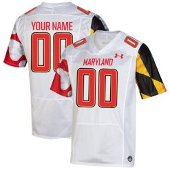Custom Maryland Terrapins Football White Away Game Jersey - All Stitched