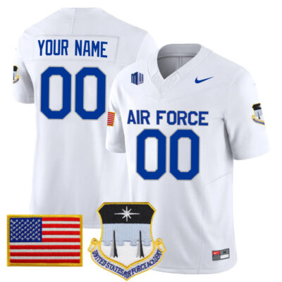 Custom Air Force Falcons Football White Away Game Jersey - All Stitched