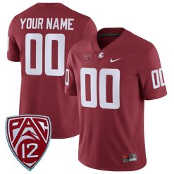 Custom Washington State Cougars Football Crimson Home Game Jersey - All Stitched