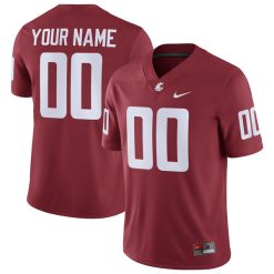 Custom Washington State Cougars Football Crimson Home Game Jersey - All Stitched
