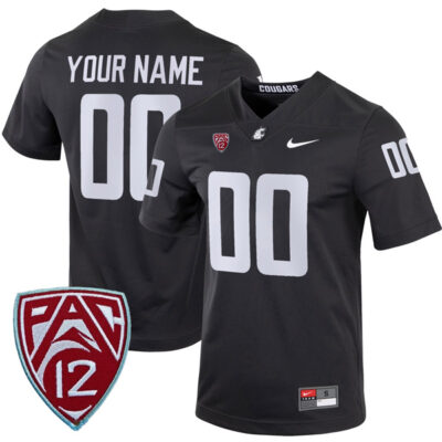 Custom Washington State Cougars Football Charcoal Alternate Game Jersey - All Stitched