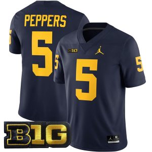 Jabrill Peppers Michigan Wolverines Football Navy Home Jersey - All Stitched