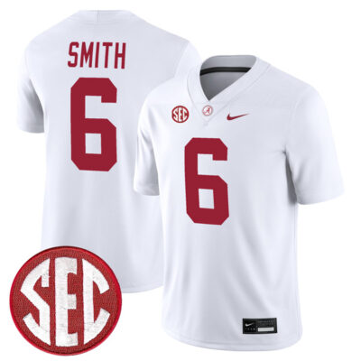 DeVonta Smith Alabama Crimson Tide Football White Away Game Jersey - All Stitched