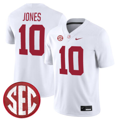 Mac Jones Alabama Crimson Tide Football White Away Game Jersey - All Stitched