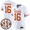 Arch Manning Texas Longhorns Football White Away Game Jersey - All Stitched