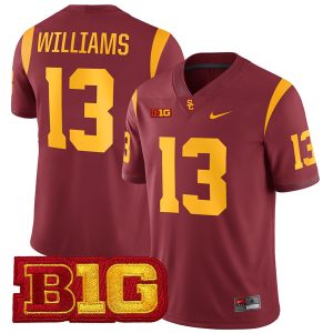 Caleb Williams USC Trojans Football Cardinal Home Game Jersey w/ B1G Patch - All Stitched