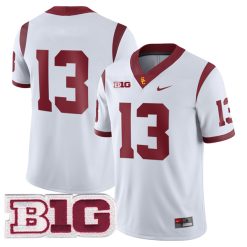 Caleb Williams USC Trojans Football White Away Jersey w/ B1G Patch - All Stitched