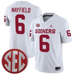 Baker Mayfield Oklahoma Sooners Football White Away Jersey - All Stitched