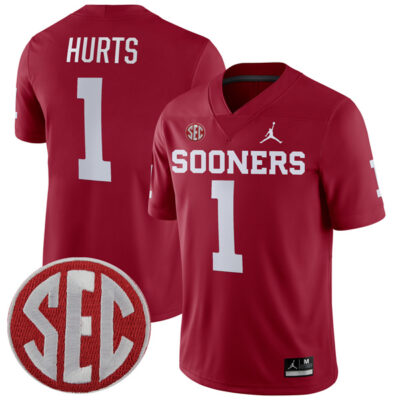 Jalen Hurts Oklahoma Sooners Football Crimson Home Jersey - All Stitched