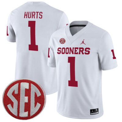 Jalen Hurts Oklahoma Sooners Football White Away Jersey - All Stitched