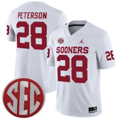Adrian Peterson Oklahoma Sooners Football White Away Jersey - All Stitched