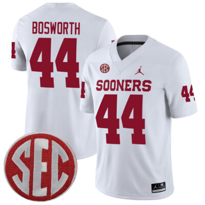 Brian Bosworth Oklahoma Sooners Football White Away Jersey w/ SEC Patch - All Stitched
