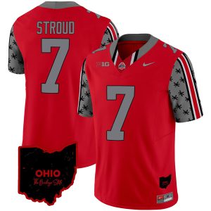 CJ Stroud Ohio State Buckeyes Football Ohio Patch Scarlet Jersey - All Stitched