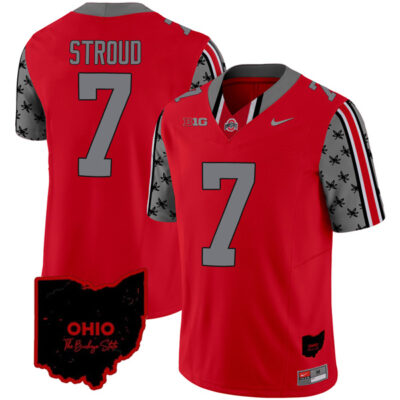 CJ Stroud Ohio State Buckeyes Football Ohio Patch Scarlet Jersey - All Stitched