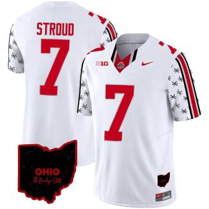 CJ Stroud Ohio State Buckeyes Football Ohio Patch White Jersey - All Stitched