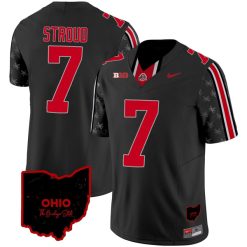 CJ Stroud Ohio State Buckeyes Football Ohio Patch Black Jersey - All Stitched