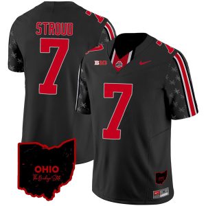 CJ Stroud Ohio State Buckeyes Football Ohio Patch Black Jersey - All Stitched