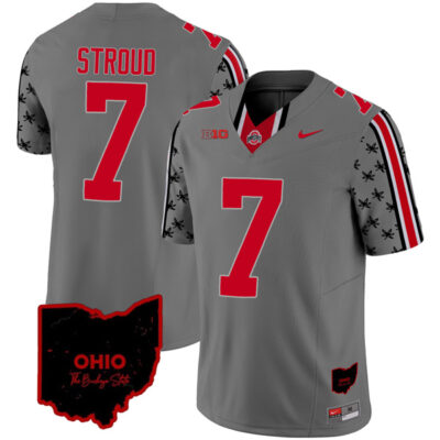 CJ Stroud Ohio State Buckeyes Football Ohio Patch Grey Jersey - All Stitched