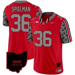 Chris Spielman Ohio State Buckeyes Football Ohio Patch Scarlet Jersey - All Stitched