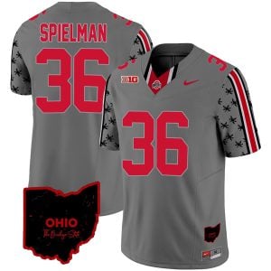 Chris Spielman Ohio State Buckeyes Football Ohio Patch Grey Jersey - All Stitched