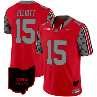 Ezekiel Elliott Ohio State Buckeyes Football Ohio Patch Scarlet Jersey - All Stitched