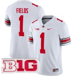 Justin Fields Ohio State Buckeyes Football White Away Jersey - All Stitched