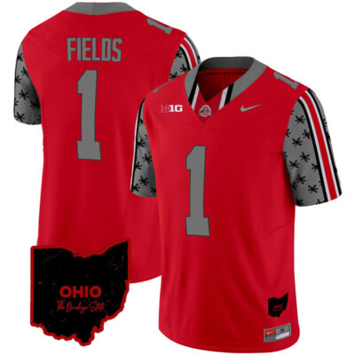 Justin Fields Ohio State Buckeyes Football Ohio Patch Scarlet Jersey - All Stitched