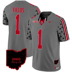 Justin Fields Ohio State Buckeyes Football Ohio Patch Grey Jersey - All Stitched