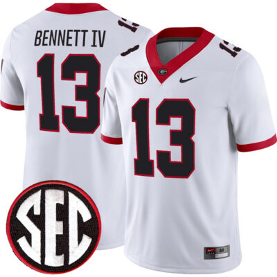 Stetson Bennett Georgia Bulldogs Football White Away Jersey - All Stitched