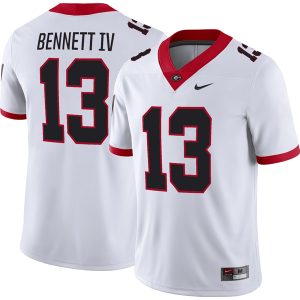Stetson Bennett Georgia Bulldogs Football White Away Jersey - All Stitched