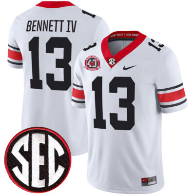 Stetson Bennett Georgia Bulldogs Football White 40th NC Anniversary Jersey - All Stitched